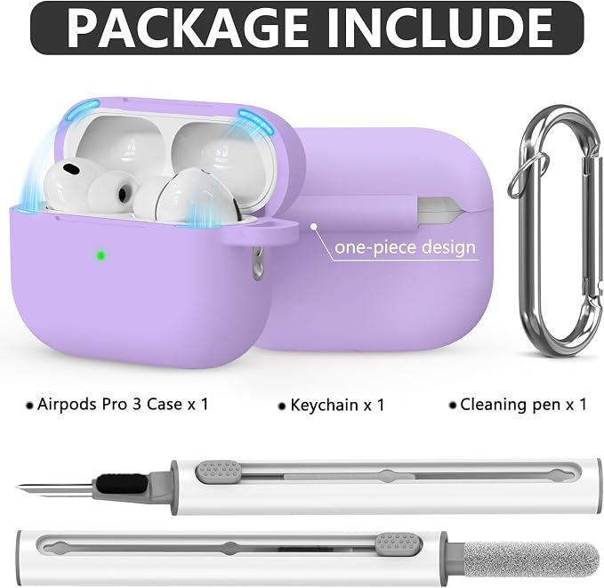 Ljusmicker for AirPods Pro 3 Case 2025 with Cleaner Kit,Magnetic Purple | Soft Silicone Protective Cover for Apple AirPod Pro 3rd Generation Case with Keychain for Women Men,Shockproof,Magnetic