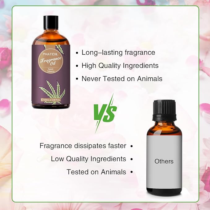 PHATOIL Sweet Tobacco Fragrance Oil for Diffuser Aromatherapy 3.38FL.OZ | Long Lasting Scented Oils For Humidifier, Air Freshener, DIY Soap Candle, Scent Project Making, Aroma Oil for Home Freshening