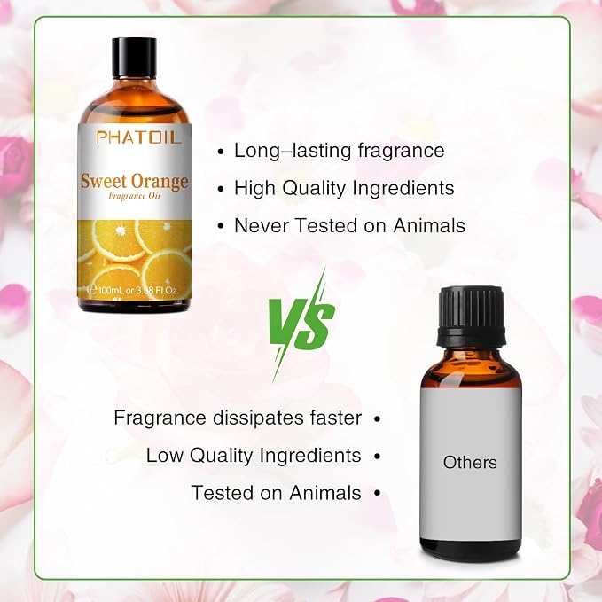 PHATOIL Sweet Orange Fragrance Oil for Diffuser Aromatherapy 3.38FL.OZ | Long Lasting Scented Oils For Humidifier, Air Freshener, DIY Soap Candle, Scent Project Making, Aroma Oil for Home Freshening