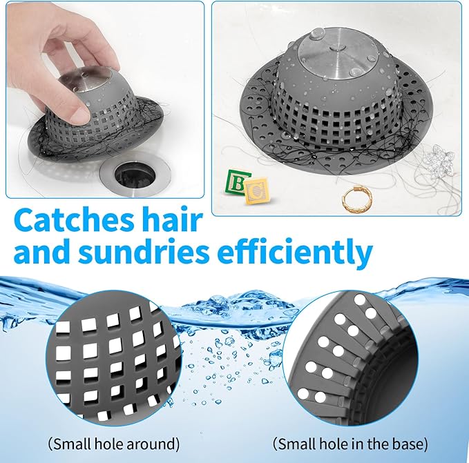 Aluvor Shower Drain Hair Catcher Bathtub Drain Cover Sink Drain Protector | Bathroom Sink & Bathtub Drain Strainer for Pop-Up & Regular Drains, Silver Drak Grey