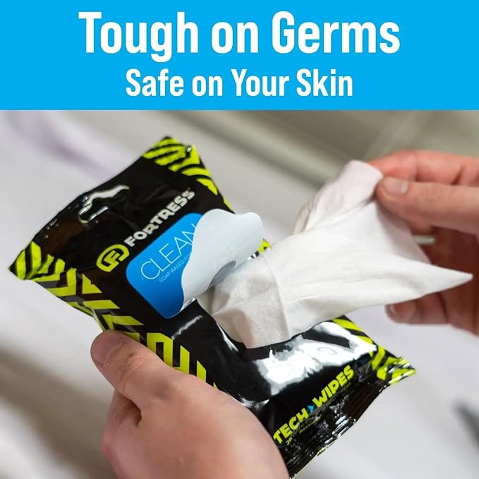 Fortress Electronic Wipes (25 ct, Pack of 10) To-Go Tech Wipes for Screens, Phones, Keyboards, TV Monitors, Computer Screens, and More [Travel Size] Skin-Safe