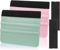2 Pcs Felt Edge Squeegee 4 Inch Teal and Pink | Extra 2 Felt Replacements, Non Slip Plastic 4 Inch Squeegee, Scratch Free Bubble Elimination, for Car Wrap Window