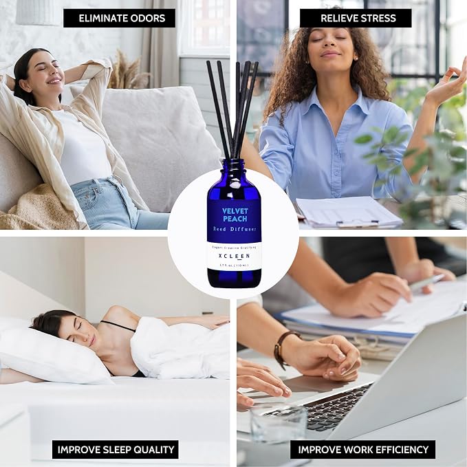Xcleen Reed Diffuser Set, Velvet Peach Scent Fragrance Oil Diffuser, Reed Diffusers for Home, Bathroom Air Fresheners & Decor