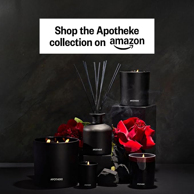Apotheke Scented Reed Diffuser for Home, Charcoal, 10 Reed Sticks | 10 Rattan Scent Sticks, Long-lasting Fragrance with Essential Oil Aromatherapy for Bedroom & Bathroom - 6.7 Fl Oz