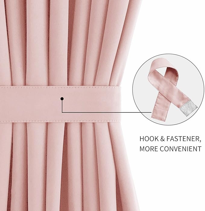 DWCN French Door Curtains – Rod Pocket Thermal Blackout Curtain for Doors with Glass Window, Kitchen and Patio Doors for Privacy, 36 X 72 Inches Long, 1 Curtain Panel with Tieback,Blush Pink