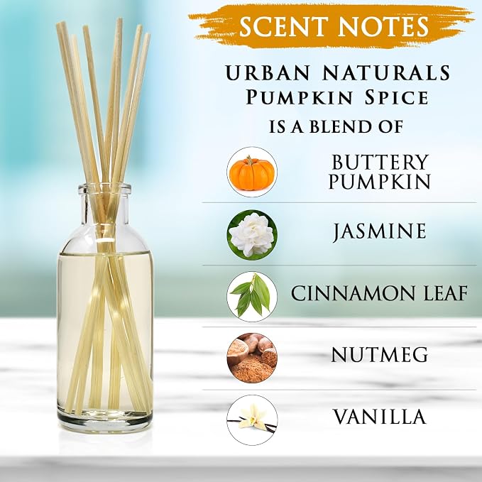 Reed Diffuser Set, Pumpkin Spice - Bathroom Shelf Décor | Buttery Pumpkin with Jasmine, Cinnamon Leaf, Nutmeg and Vanilla, Made in the USA