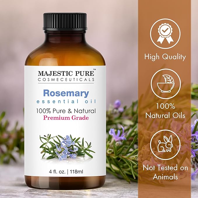 Majestic Pure Essential Oil with Glass Dropper - 100% Pure and Natural - Essential Oils for Diffuser, Aromatherapy, Soap and Candle Making, Rosemary Essential Oil, Rosemary Oil, 4 Fl Oz