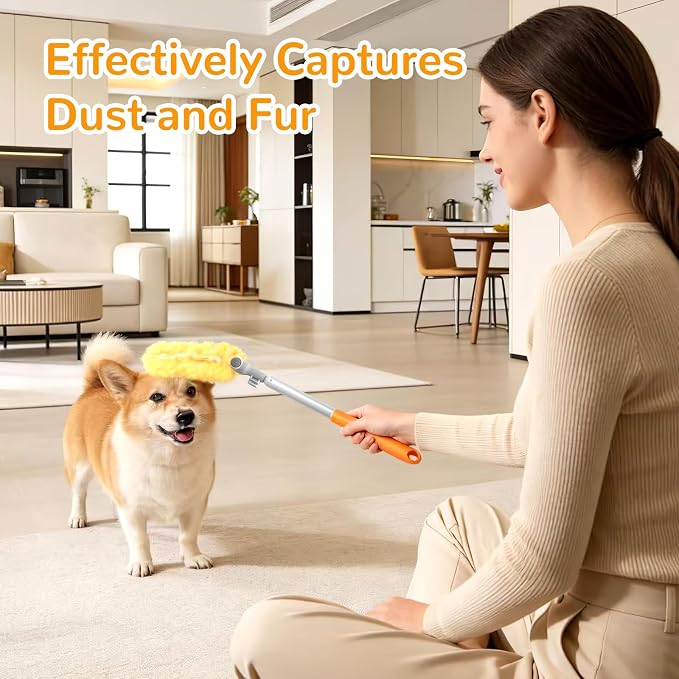 6 ft Long Handle Extendable Duster with 50 Refills for Swiffer Duster, Heavy Duty 360° Microfiber Dusting Kit for High Ceilings, Ceiling Fans, Tall Windows, and Hard-to-Reach Areas