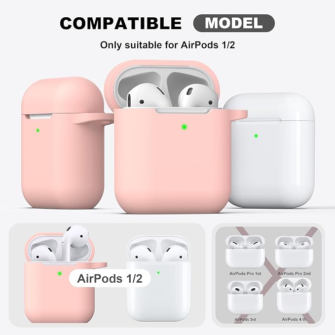 R-fun for AirPods 1/2 Case, Soft Silicone Protective Cover with Keychain and Cleaning Pen, Compatible with AirPods 2nd/1st Generation (2016/2019), Full Drop Protection Cover, Sand Pink