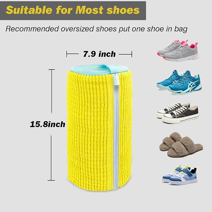 Shoe Washing Machine Bag,Laundry Shoe Bag for Washer and Dryer,Reusable Shoe Cleaning Bag for Sneakers,Tennis Shoes,With Self-locking Zipper, Microfiber Inside,Include Shoe Bag (Lite Yellow - 1 Pack)