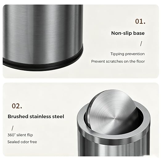 Stainless Steel Trash can,Bathroom Trash can with lid，Small Trash Can with Flipping Lid, 9 L,Garbage cans for Kitchen，Living Room. Metallic Gold (Gun Gery)
