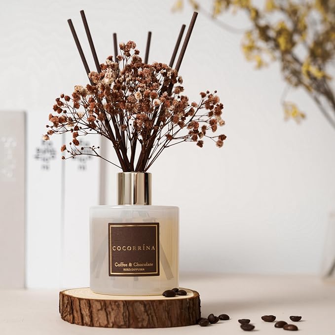 Reed Diffuser Sets - Coffee & Chocolate Scented Diffuser with Sticks Home Fragrance Reed Diffuser for Bathroom Shelf Decor