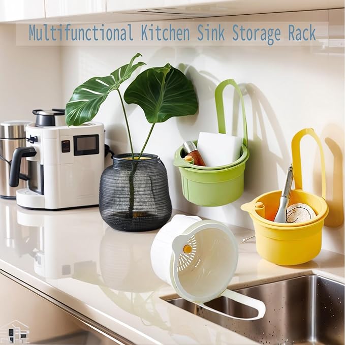 Faucet Hanging Strainer Kitchen Sink Food Waste Catcher Drain Basket, Plastic Kitchen Sink Strainer Automatic Dumping Draining Basket, Food Fruit Vegetable Drain Shelf Sink Storage Holder (White)