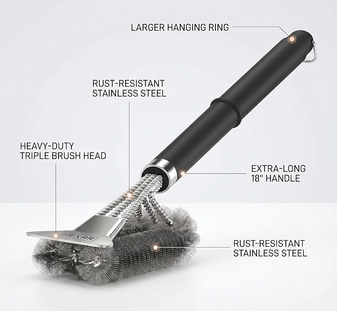 HEXAR® Grill Brush – BBQ Cleaning Scraper for Outdoor, Weber Cleaner Kit Grilling Tools, Barbecue Metal Rescue Brushes, Scrubber Stainless Steel Bristles, Charcoal Accessory Barbecue Accessories