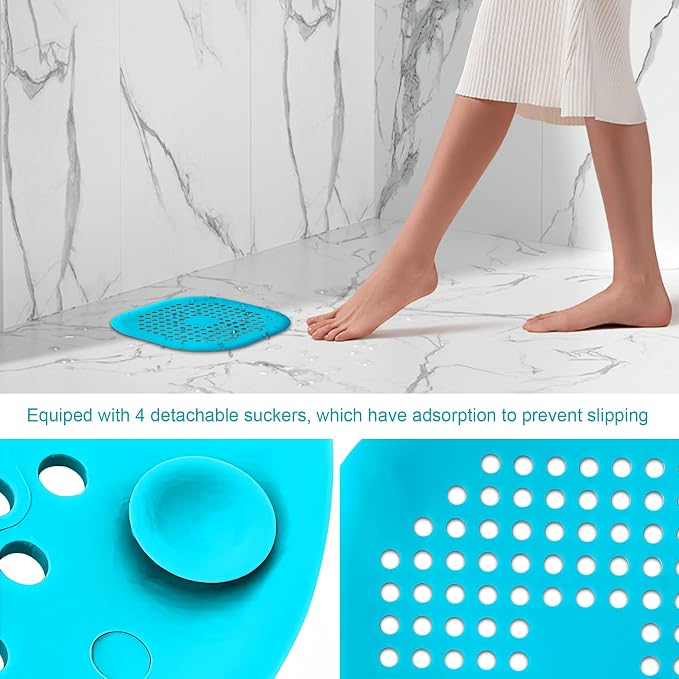 4 Pcs Shower Drain Hair Catcher Bathtub Stopper Home Drain Protectors Drain Cover with Sucker Water Trap Sink Cover for Bathroom Bathtub and Kitchen (Blue)