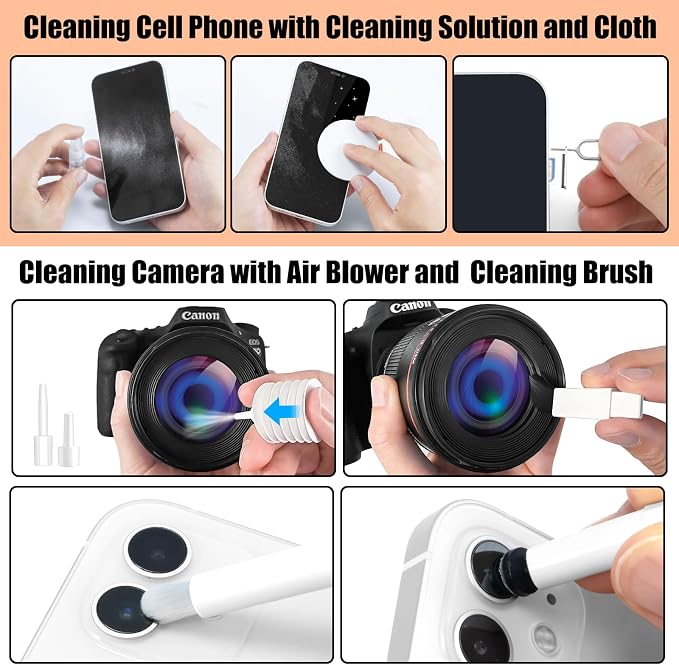 walrfid Laptop Phone Screen Cleaner Kit, Computer Keyboard Brush Cleaning Spray for iPhone AirPods MacBook iPad, 20-in-1 Electronic Device Clean Tool for Camera Earbud Car Screens (White)