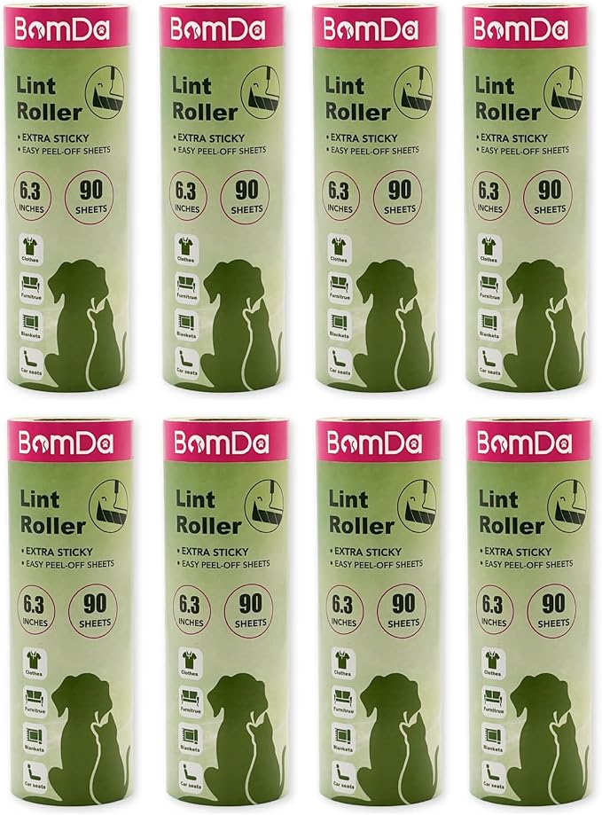 Extra Sticky Large Surface Lint Roller, 6.3''Wide Roller for Pet Hair | Long Handle Lint Remover for Couch, Furniture, Clothes, Dog & Cat Hair Remover (8 Refills(Scented))