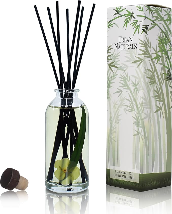 Reed Diffuser Set, Lemongrass Verbena - Bathroom Shelf Décor | (REFRESH and RENEW) Mind & Body Aromatherapy Collection, Essential Oil Botanical Room Scent