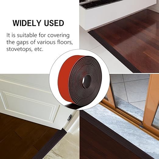 5Ft Floor Transition Strip Self Adhesive Vinyl Cover Floor Strip Flat Divider Transition Strip Wood Grain Design for Laminate Floor Gaps and Doorway Transitions (5Ft x 2 Inch, Brown)