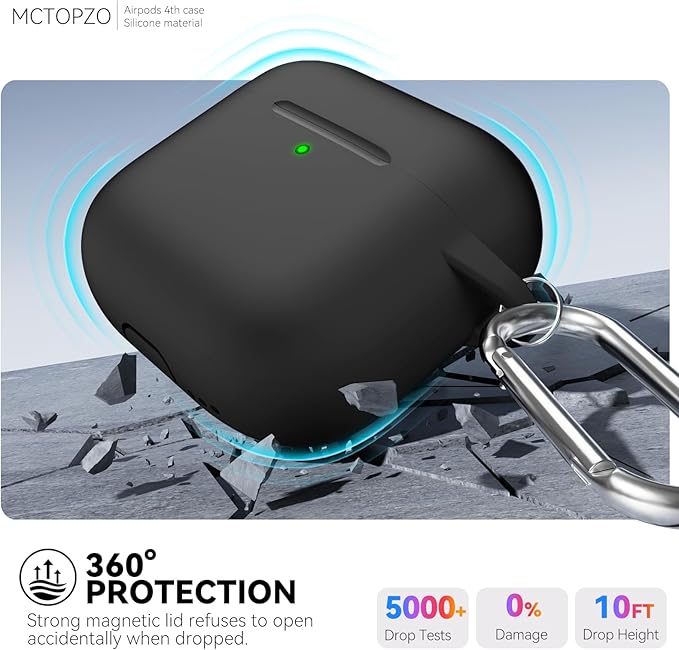 for AirPods 4 Case 2024 with Cleaner Kit & Keychain-Magnetic Black | Silicone Protective Cover for Apple AirPods 4th Generation Case,for Women Men,One-Piece Design,Shockproof,Dust Proof,Magnetic