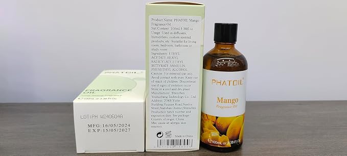 PHATOIL Mango Fragrance Oil for Diffuser Aromatherapy 3.38FL.OZ | Long Lasting Scented Oils For Humidifier, Air Freshener, DIY Soap Candle, Scent Project Making, Aroma Oil for Home Freshening