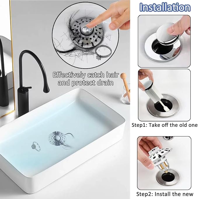 AzWzz Bathroom Sink Stopper,Sink Hair Catcher,Bathroom Sink Drain Strainer Pop Up Drain Cover Plug,Universal for 1.1 to 1.65in Sink Drain Hole