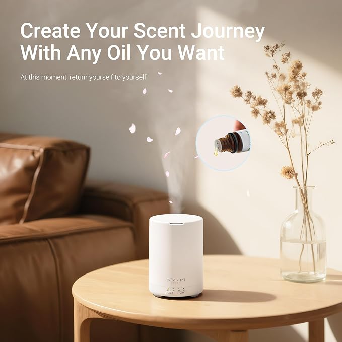 ASAKUKI Essential Oil Diffuser for Home 300 ml Quiet | Automatic Shut-Off, Aromatherapy Diffuser, 7 LED Lights for Living Room, Kitchen, Bedroom, Hotel - Pure White