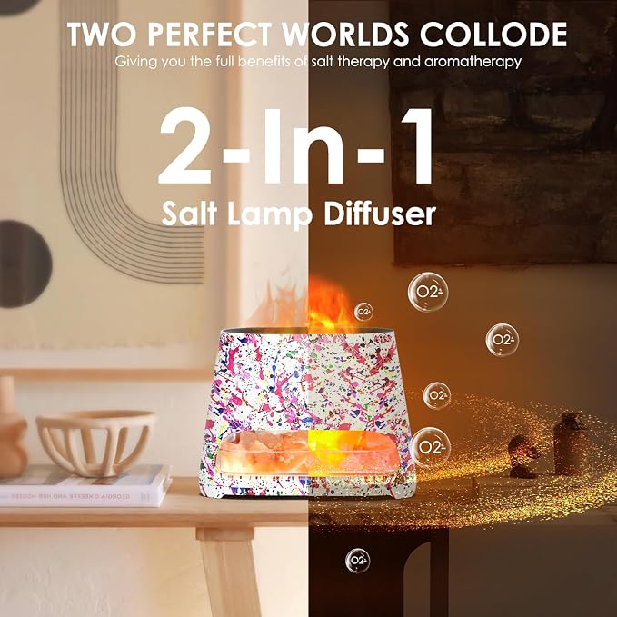 SALKING 2-in-1 Ultrasonic Essential Oil Diffuser & Himalayan Salt Lamp, Aromatherapy Diffuser Cool Mist Humidifier with Auto Off Function, Pure Himalayan Pink Salt Rock, 150ml (Multicolor)