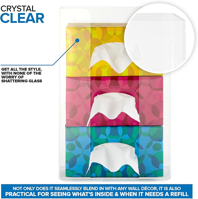 Stock Your Home Triple Acrylic Gloves Dispenser, Tissue Box Shelf, Glove Holder Wall Mount, For Kitchen, Cleaning Closet, Lab, Exam, Office