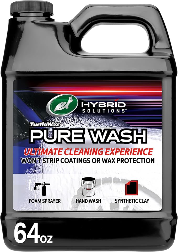 Turtle Wax Pure Wash Foaming pH Neutral Car Soap, 64 oz. (Pack of 1) | Bucket or Foam Cannon Application, Won't Strip Waxes or Coatings, Effective Clay Bar Lubricant, Spot-Free Finish