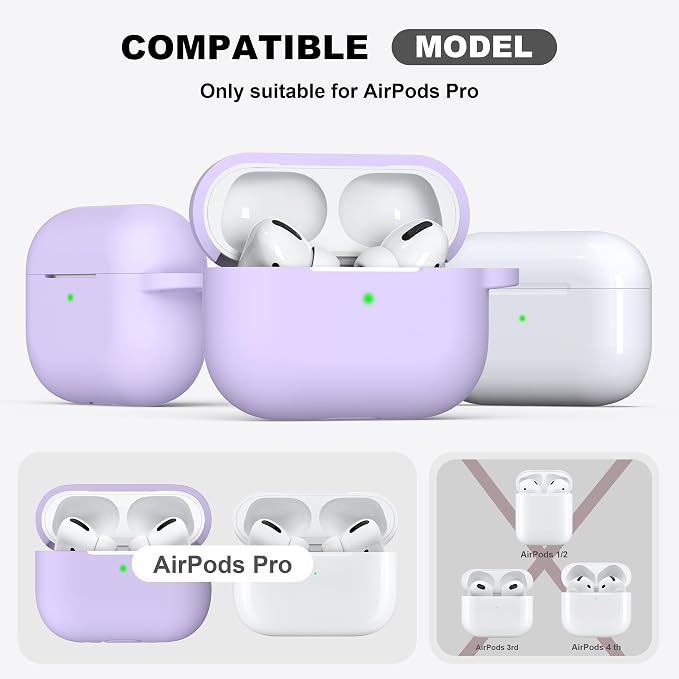 R-fun for AirPods Pro 2 Case, Soft Silicone Protective Cover with Keychain and Cleaning Pen, Compatible with AirPods Pro 2nd/1st Generation, Supports Wireless Charging, Banana Violet