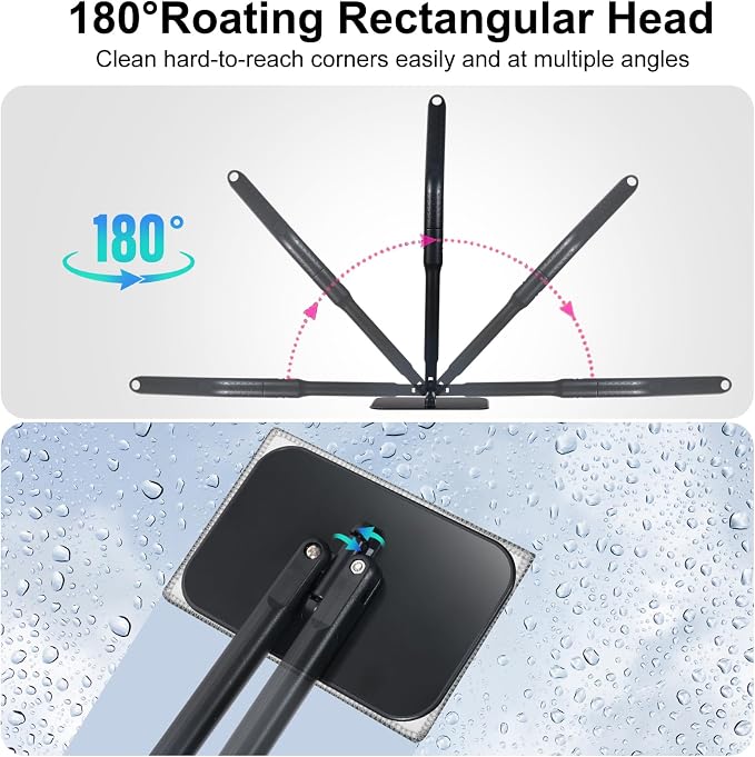 Car Windshield Cleaning Tool,Car Window Cleaning Wash Kit with 4 Reusable Microfiber Pads and 1 Spray Bottle,Extendable Long Handle Glass Wiper Cleaning Kit for Auto Glass, Trucks, SUVs, RVs, Home