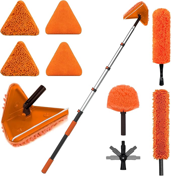 LAANPOLE 26FT Reach Dusters for Cleaning, Ceiling Fan Cleaner Duster with Extension Pole, Wall and Baseboard Cleaner Mop with Handle for Window Cobweb Fan Blade and High Ceiling