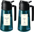 TrendPlain 16oz/470ml Blue Glass Olive Oil Sprayer for Cooking - 2 in 1 Olive Oil Dispenser for Kitchen Gadgets, Air Fryer, Salad, and BBQ - 2 Black