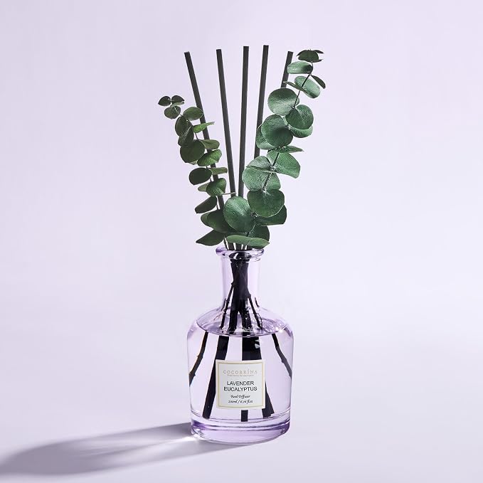 Lavender Eucalyptus Reed Diffuser, 6.76 oz | Real Dried Eucalyptus Leaves, 8 Reeds, Long-Lasting Essential Oil, Home Fragrance, Bedroom or Bathroom Décor