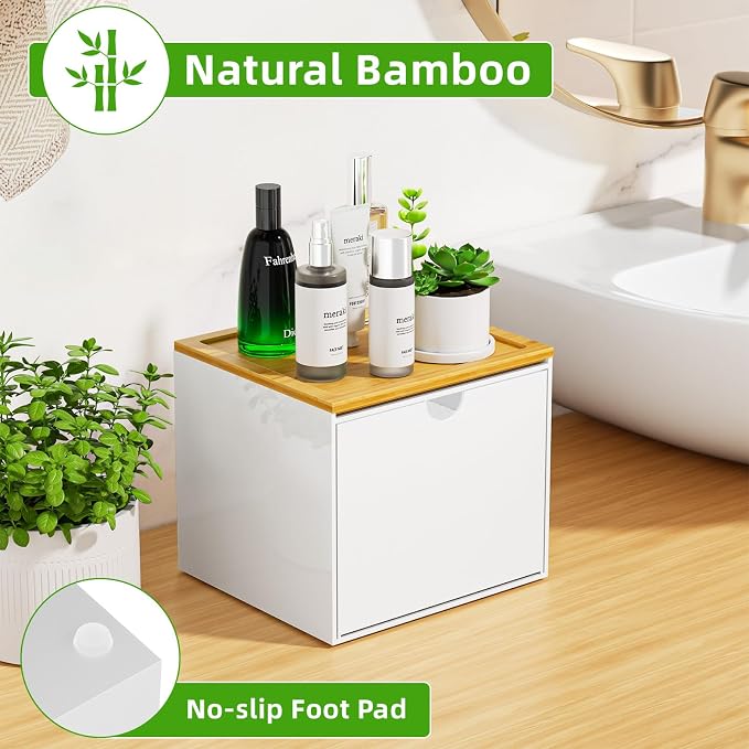 VITVITI Drawer Disposable Face Towel Holder Box, Acrylic Storage, White | Face Towels Holder Container for XL Clean Skin Club, Facial Towel Storage with Bamboo Lid, for Bathroom, Vanity Makeup