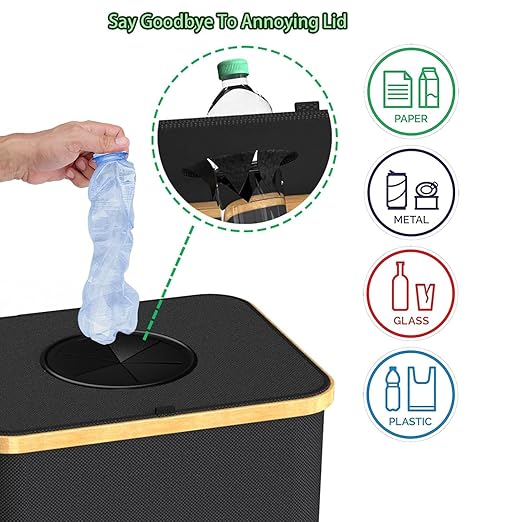 Recycling Bin for Kitchen Indoor Home, Large 100L/ 26 Gallon Recycle Bin with Lid Removeable Reusable Inner Bag Bottle Can Glass Waste Plastice Stickers (Blue, 26 Gallon)
