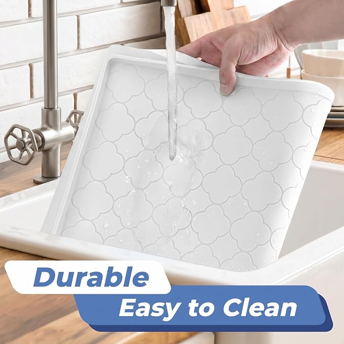 Jin&Bao Waterproof Under Sink Mat 34" x 22", Thick Silicone Mat Cabinet Protector for Kitchen and Bathroom, Shelf Liner, Home Organizer and Storage, Multipurpose Tray for Gadgets and Essentials