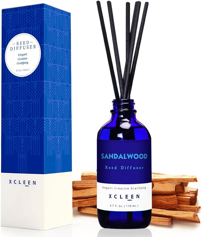 Xcleen Reed Diffuser Set with Sticks, Sandalwood Scented Oil Diffuser for Bathroom, Room Fresheners, Home Fragrance Bedroom Office Decor & Gift