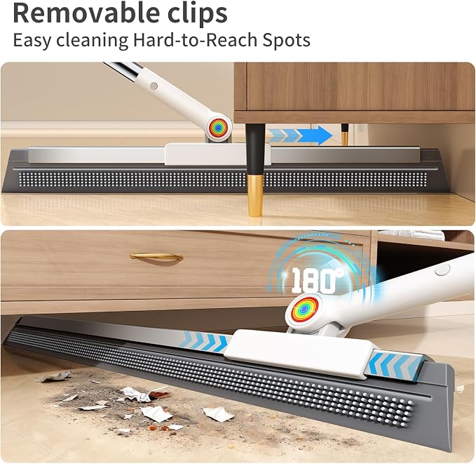 Floor Squeegee for Concrete Floor, Squeegee for Floor with 180° Rotating Head & 63" Long Handle, Garage Squeegee Broom for Epoxy Floor, Pet Hair, Water Removal, Bathroom Tile, Shower Glass, Carpet