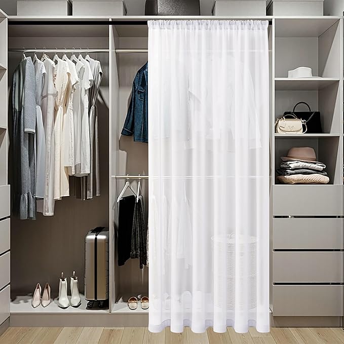 Tollpiz Sheer Curtain Closet Linen Textured Curtain Sheers Doorway Light Filtering Voile French Door Rod Pocket Curtains Patio Glass Door, 25 x 80 inches Long, White, Set of 1 Panel