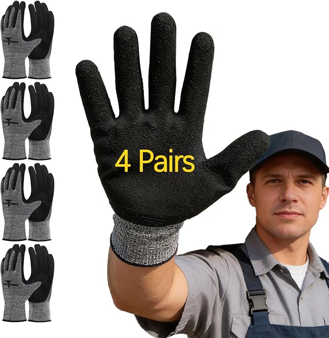 4 Pairs garden gloves work gloves with grip working gloves,Breathable latex dipped gloves,Suitable for garden weeding, construction, outdoor, warehouse handling, etc.