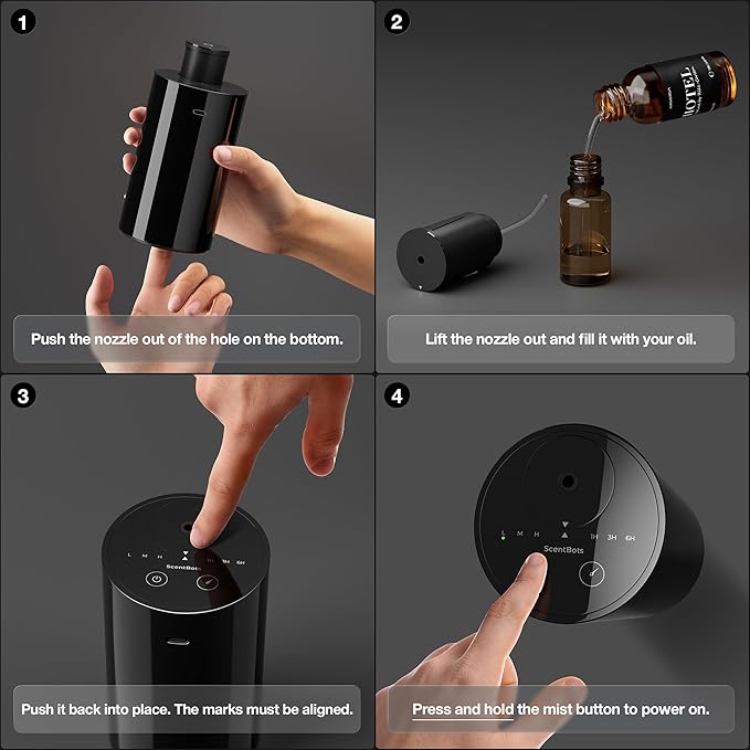 2 Pack ANZ Waterless Diffuser for Essential Oil, Black + Black | Up to 600 sq ft, Battery Operated, 20mL, Timers & Mist Levels, Car Diffuser, for Office, Bathroom, Cold Air, Portable