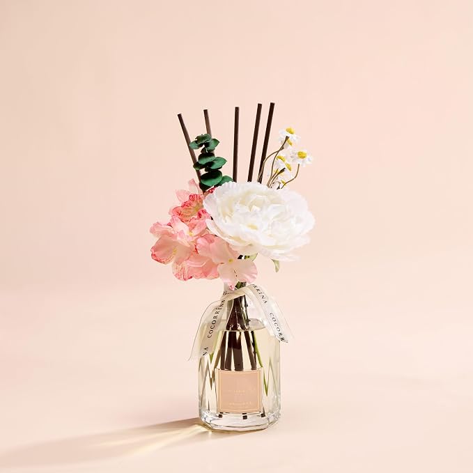 Reed Diffuser - Gardenia & Lily 8.5 Fl.oz Flower Reed Diffuser with Sticks, Bedroom Bathroom Shelf Decor (Floral Basket Collection)