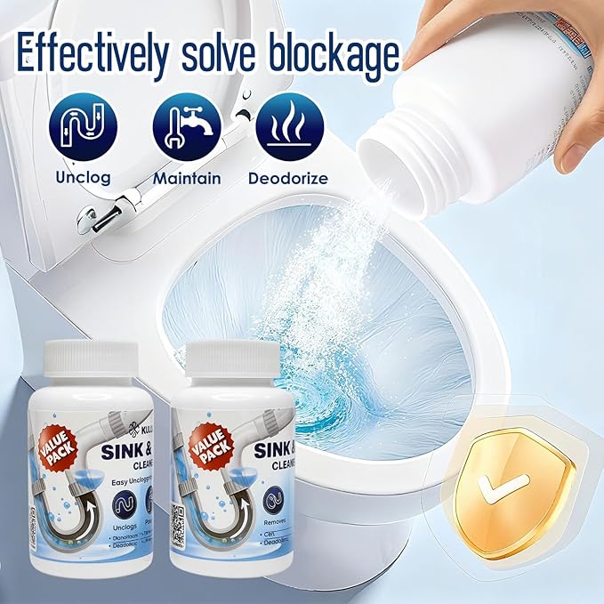 Pipe Dredge, Powerful Foaming Sink & Drain Cleaner Powder for Kitchen, Toilet & Pipeline Cleaning, Fast-Acting Clog Remover (2pcs or 4pcs) (2 bottles)