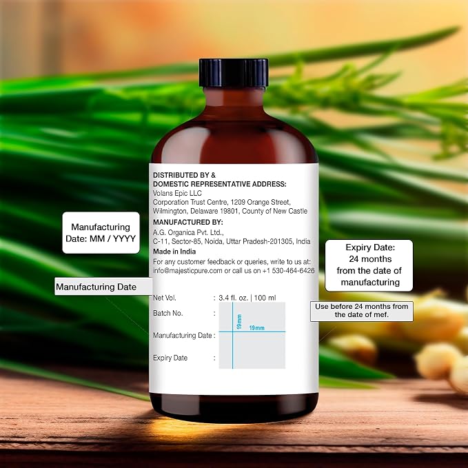 Majestic Pure Lemongrass Essential Oil for Diffuser - 3.4 Fl Oz | 100% Natural Essentials Oils Ideal for Relaxing Tense Mood, Eliminating Odor, Creating Peaceful Atmosphere for Sleep & Work