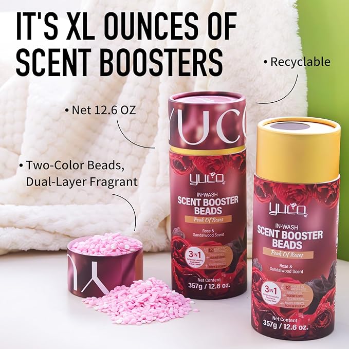 YUCO Scent Beads Laundry Natural,Ultra-Concentrated Two-Color Laundry Beads,Effective Fabric Deodorizer,Soften,Static Free,Microcapsule Tech Scent Lock Fresh Last 12Weeks(Lavender Amberwood,12.6OZ)