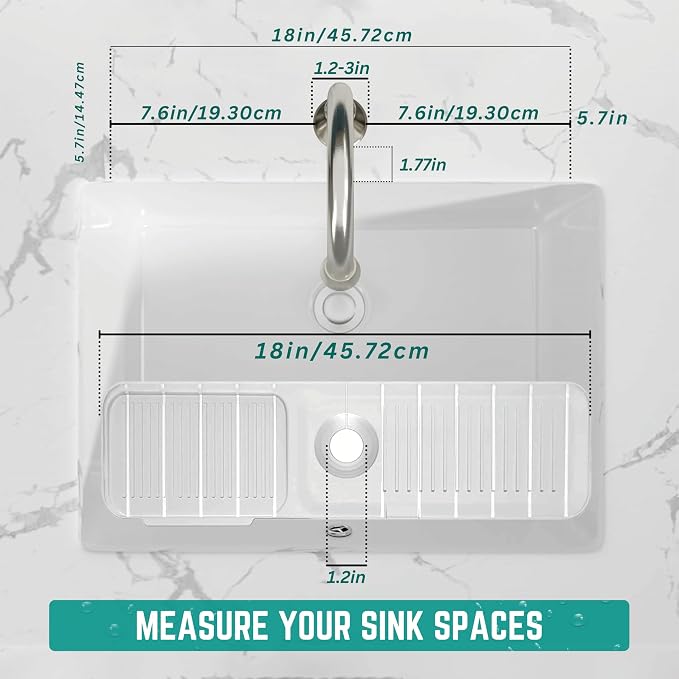 18 Inch Silicone Faucet Mat for Kitchen Sink - Kitchen Sink Splash Guard with FREE Rubber Drain Insert, Faucet Guard Draining Mat & Sink Water Splash Guard (Transparent)