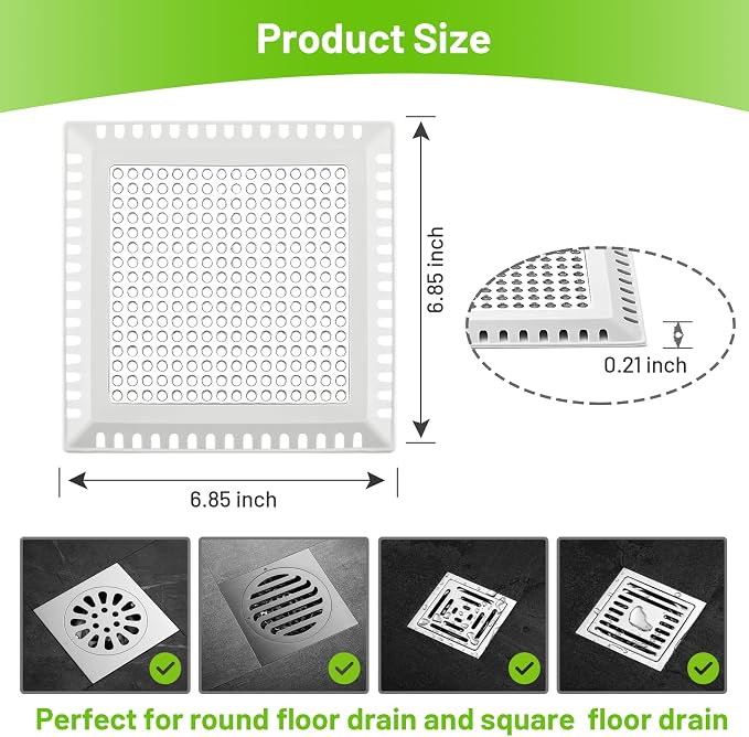 Aluvor Shower Drain Hair Catcher,Quality Shower Strainer Drain Cover | Square Hair Catcher Shower Drain for Bathroom Floor, Shower Hair drain Catcher to Keep Away from Clogged Drain -No Rust!