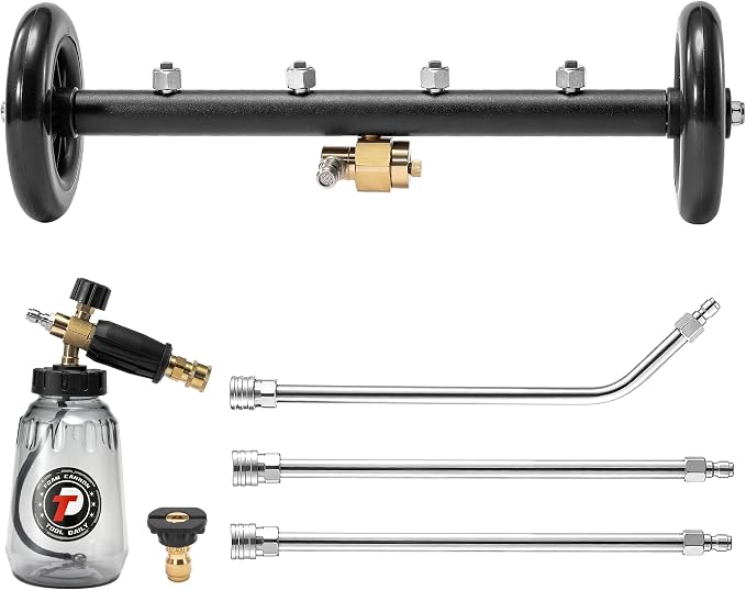 Tool Daily 16" Dual-Function Undercarriage Pressure Washer Attachment | Undercarriage Cleaner with 1L Foam Cannon, Car Wash Water Broom with 3 Extension Wands, 5 Modes for Power Wash, 3600 PSI